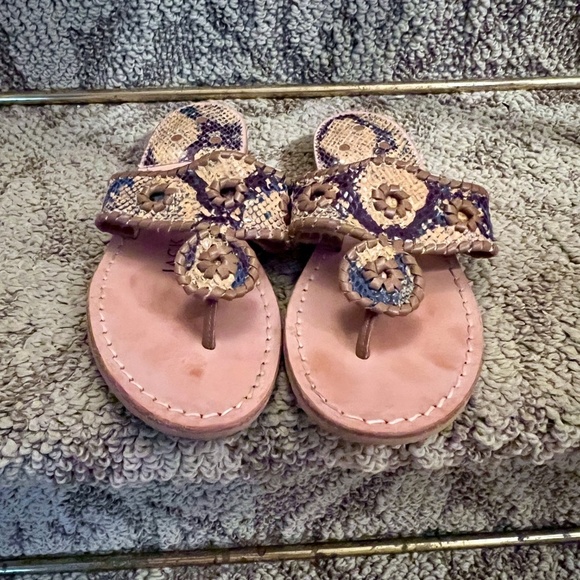 GUC Jack Rogers Yellow & Navy Python Snake Print Navajo Thong Sandals Size 5.5 M - Picture 3 of 8